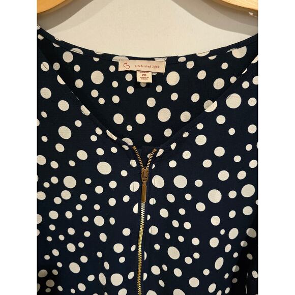 Dressbarn Women’s Plus Size 2X Navy Blue Polka Dot Blouse – Polyester Spandex - Picture 4 of 6